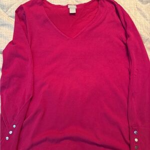 Chico's Fuchsia Long Sleeve V-Neck Top